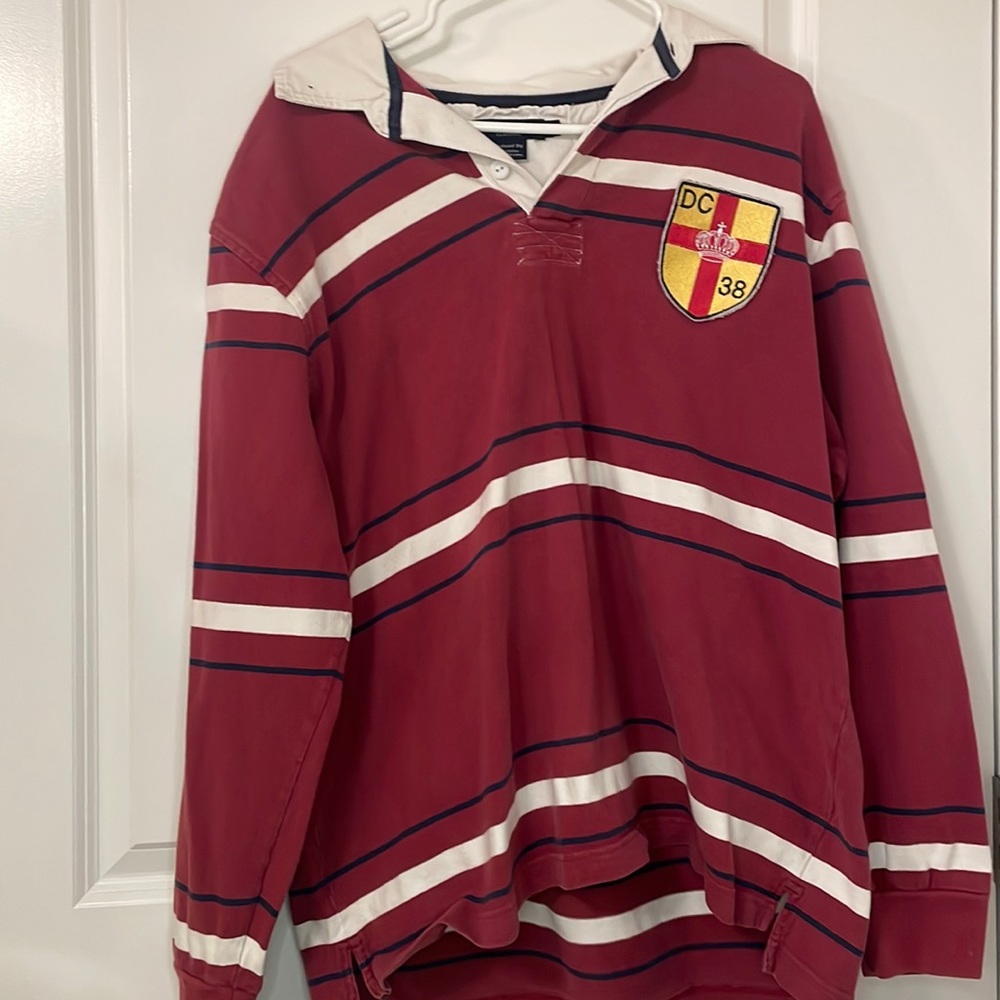 Daniel Cremieux Classics Tailored Fit Red and White Striped Collared Long Sleeve